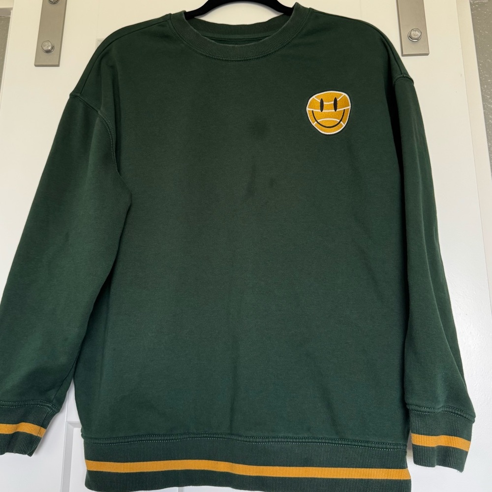 Old Navy Green Crewneck Sweatshirt with Yellow‎ Smiley Face Women's Oversized XL